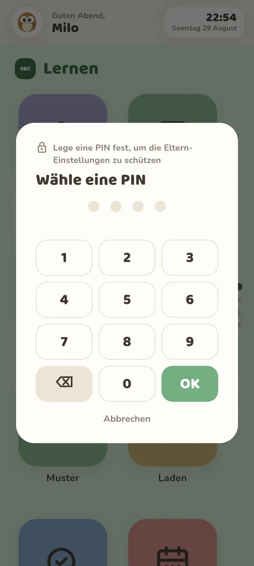 Eltern-PIN (Handy im Hochformat)
