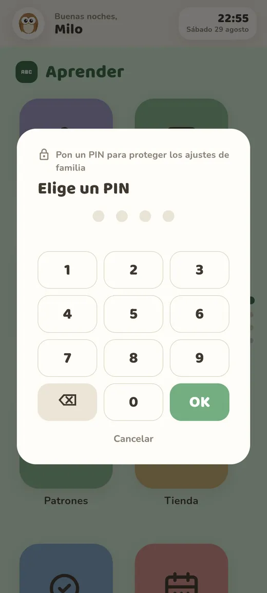 PIN parental (móvil en vertical)